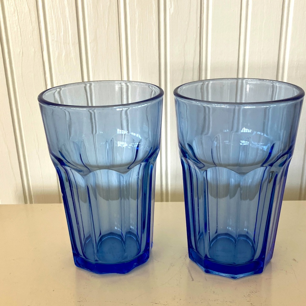 IKEA Cobalt Blue Glass Tumbler Pair, 10 Ounces, Made In France